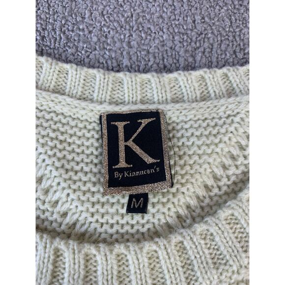 Charlie O K by Kinnucans Crewneck Sweater Knit Wool Blend Off White Medium - Picture 3 of 6